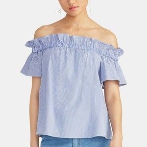 RACHEL Rachel Roy Erla Striped Seersucker Off-The-Shoulder Blouse Top